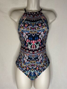 Laundry By Shelli Segal Black Multicolor Printed One-Piece